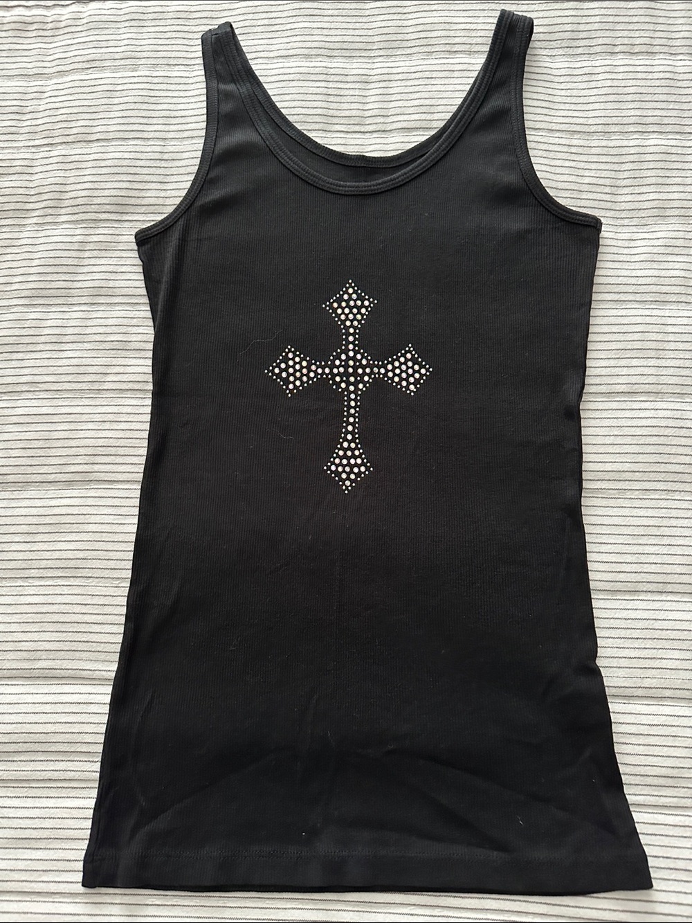 The Limited Black Tank Top with Silver Rhinestone Cross